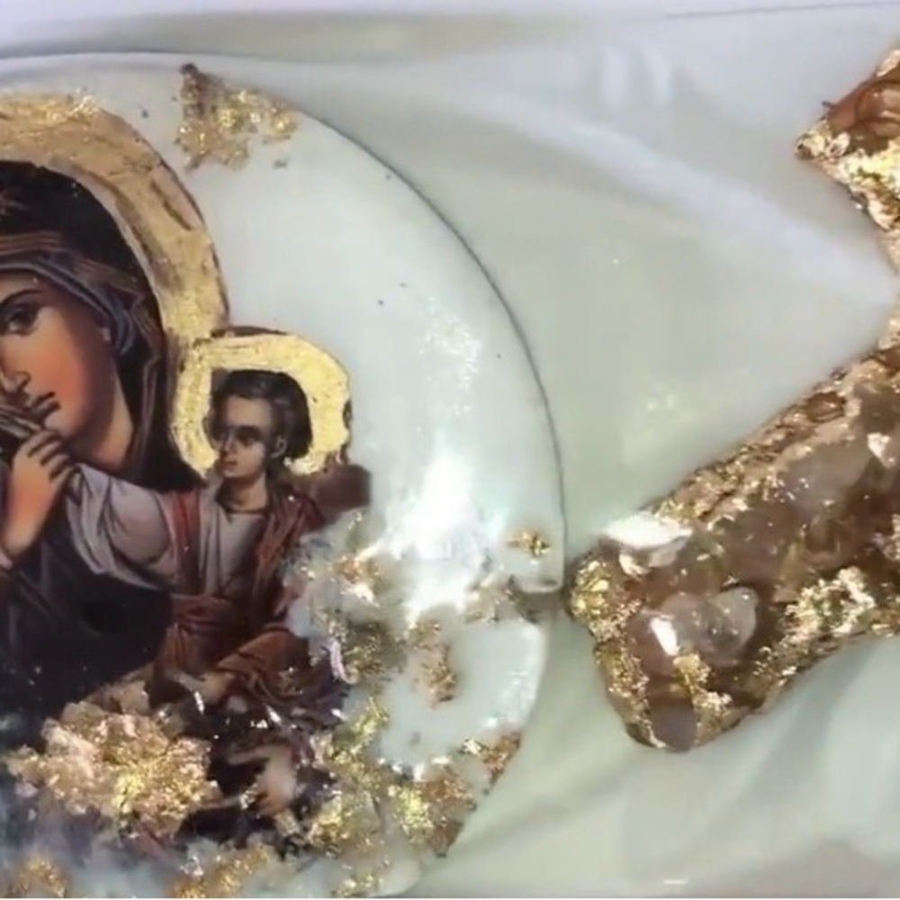 RELIGIOUS ICON & CROSS CITRINE & QUARTZ - Picture 2 of 3